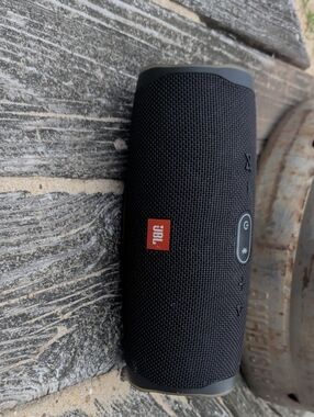 JBL Black Portable Bluetooth Speaker with Red Logo Patch